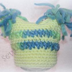BLue and yellow puffs tassel hat